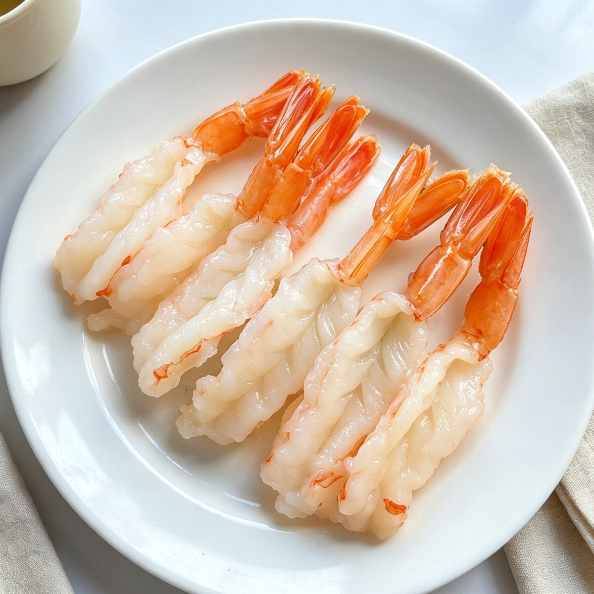 Cooked arctic sweet shrimp with bright orange tails