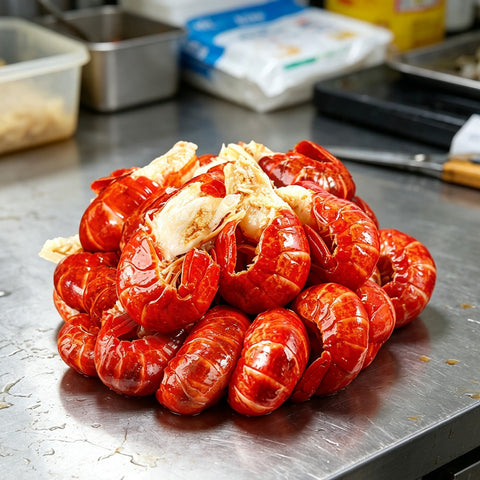 Cooked crawfish tails with bright red shells