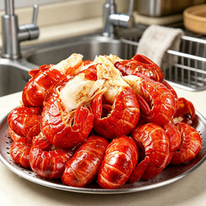 Cooked crawfish tails with bright red shells