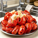 Cooked crawfish tails with bright red shells