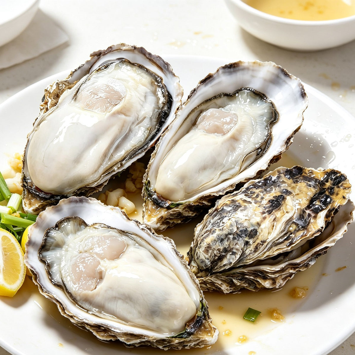 Fresh raw oysters on the half shell with lemon