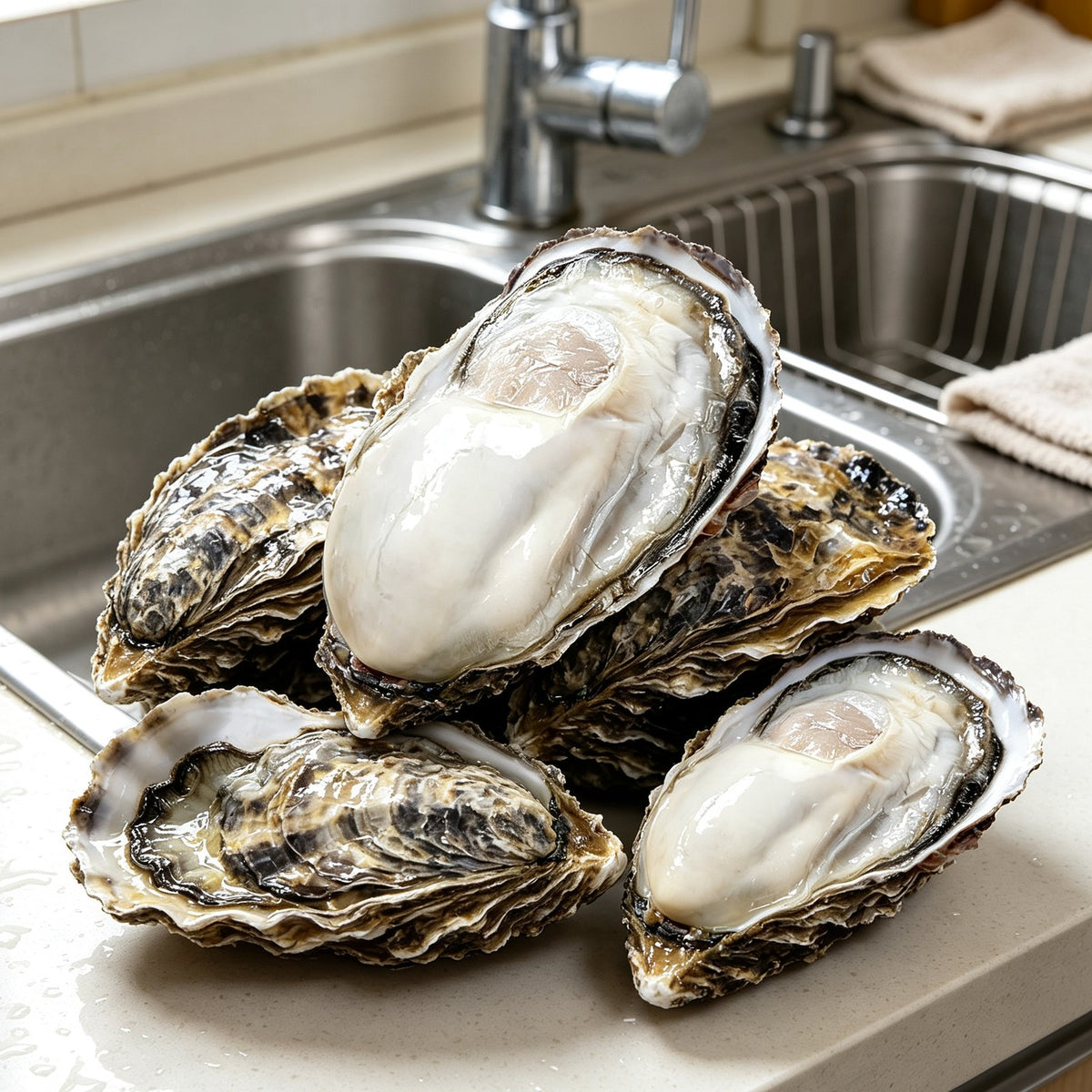 Fresh raw oysters on the half shell with lemon